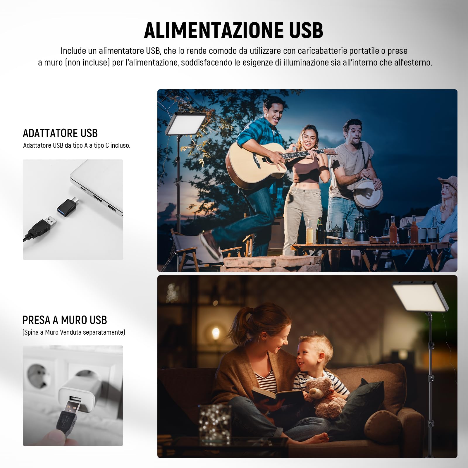NEEWER Basics 2pz Luci Fotografiche a Pannello LED con Stativi 59''/Porta Telefono, Luce da Studio in Plastica Dimmerabile 2700-6500K 850Lux per Foto Video Film Streaming Live, Senza Adattatore,BP300