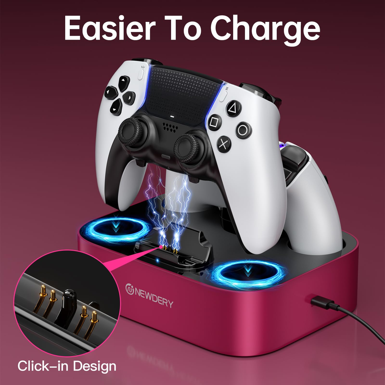 NEWDERY Stazione di ricarica per controller PS5 compatibile con Dualsense Edge, stazione di ricarica rapida con cavo, stazione di ricarica doppio controller per PlayStation 5 e Dual-Sense Edge