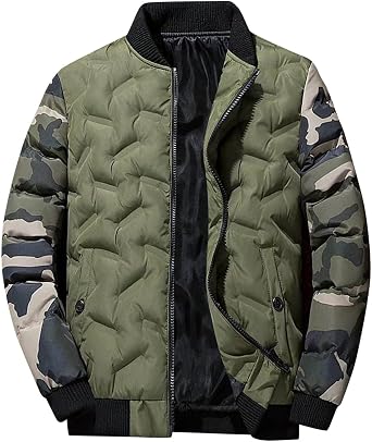 Mens Winter Bomber Jackets Casual Stylish Camouflage Full Zip Up Quilted Jacket Cotton Padded Windproof Warm Thermal Coats