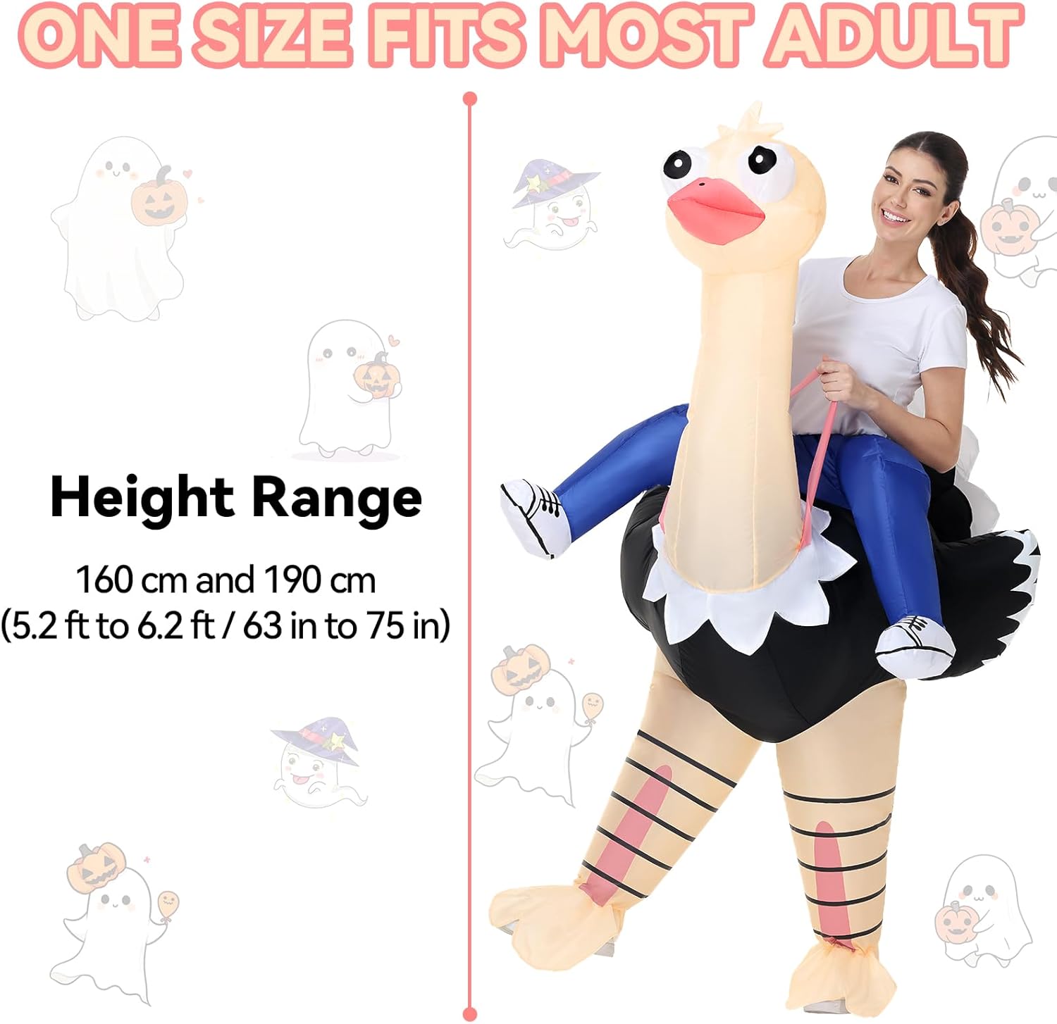 Poptrend Inflatable Ostrich Costume for Adults, Funny Halloween Blow-Up Costume for Men Women Cosplay Party Riding Animals Suit