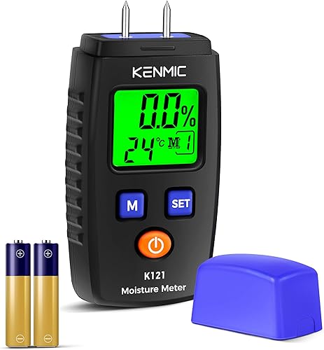 Medidor de humedad de madera portátil LCD detector de humedad de madera con retroiluminación verde, detector de fugas de agua tipo pin con 5 modos