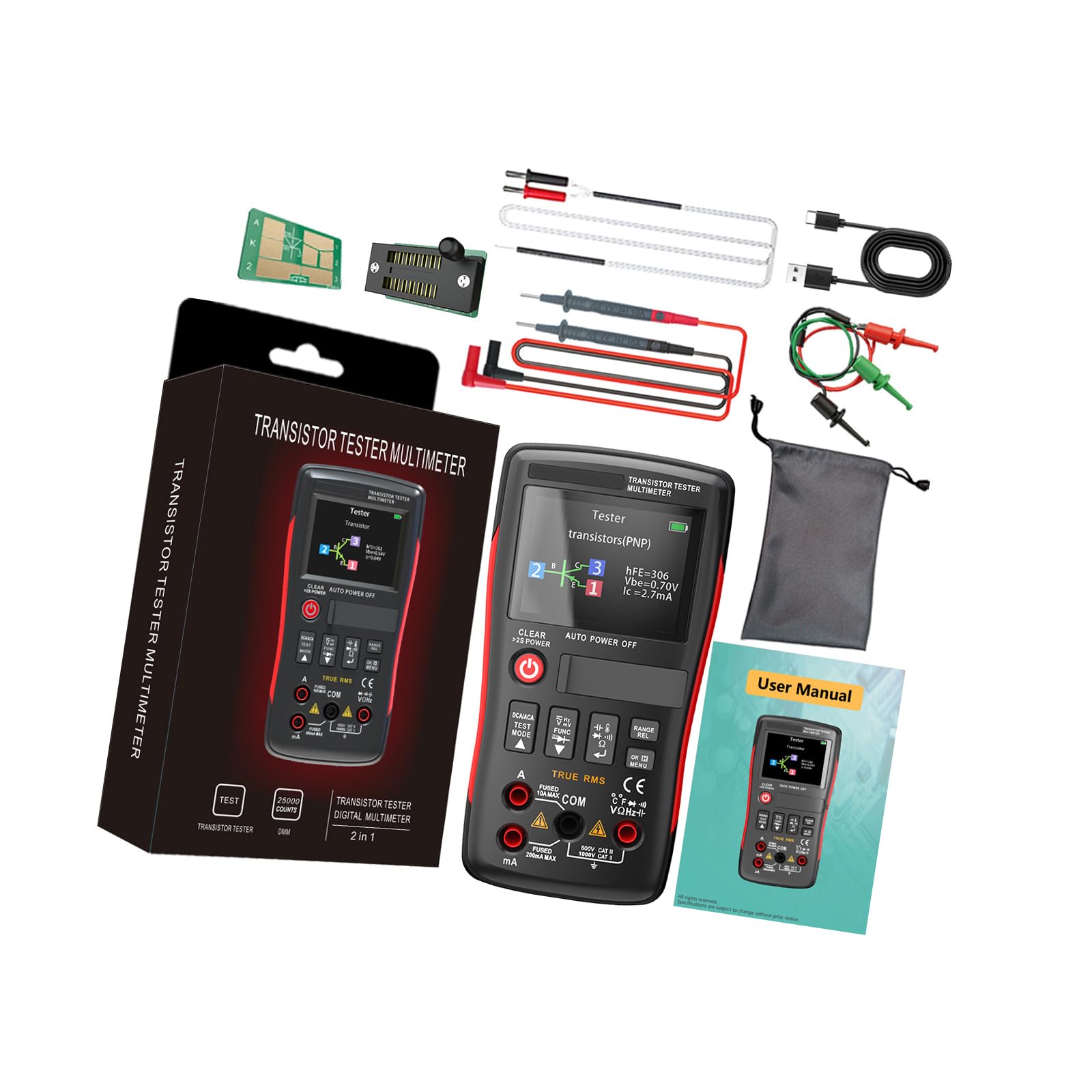 Ordinaryone Digital Multimeter And Transistor Tester With 25000 Counts High Accuracy Color Screen For Electronics Repair Ncv Potential Transducer