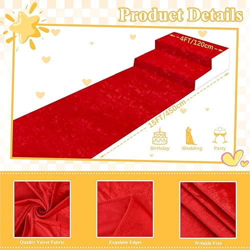Miniatura 2 de FOTSHARER Camino de pasillo de boda, alfombra roja para fiesta, 4 x 15 pies, alfombra de terciopelo al aire libre, camino de pasillo de boda,