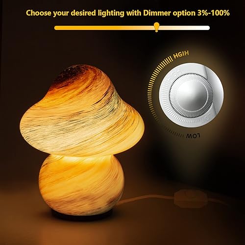 Miniatura 9 de COOSA Lámpara de hongo, lámpara de mesita de noche de cristal, lámparas de noche, bonita lámpara de escritorio pequeña para decoración del hogar,