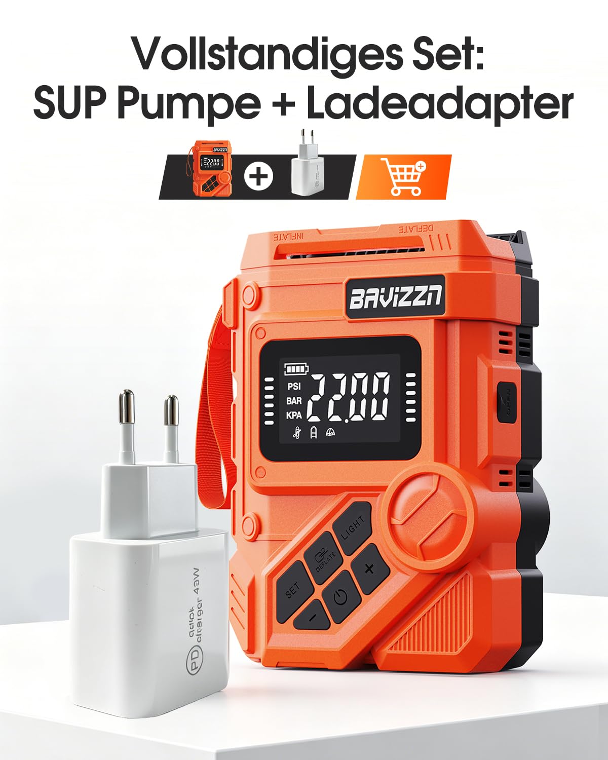 22PSI Elektrische Sup pumpe Mit Akku 12VDC Sup Elektrische Pumpe | Stand Up Paddle Pumpe Elektrisch Akku 59.2WH 45W Typ-C-Anschluss Inflator & Deflator für Paddle-Board,Boot,Kayaks,Wassersport