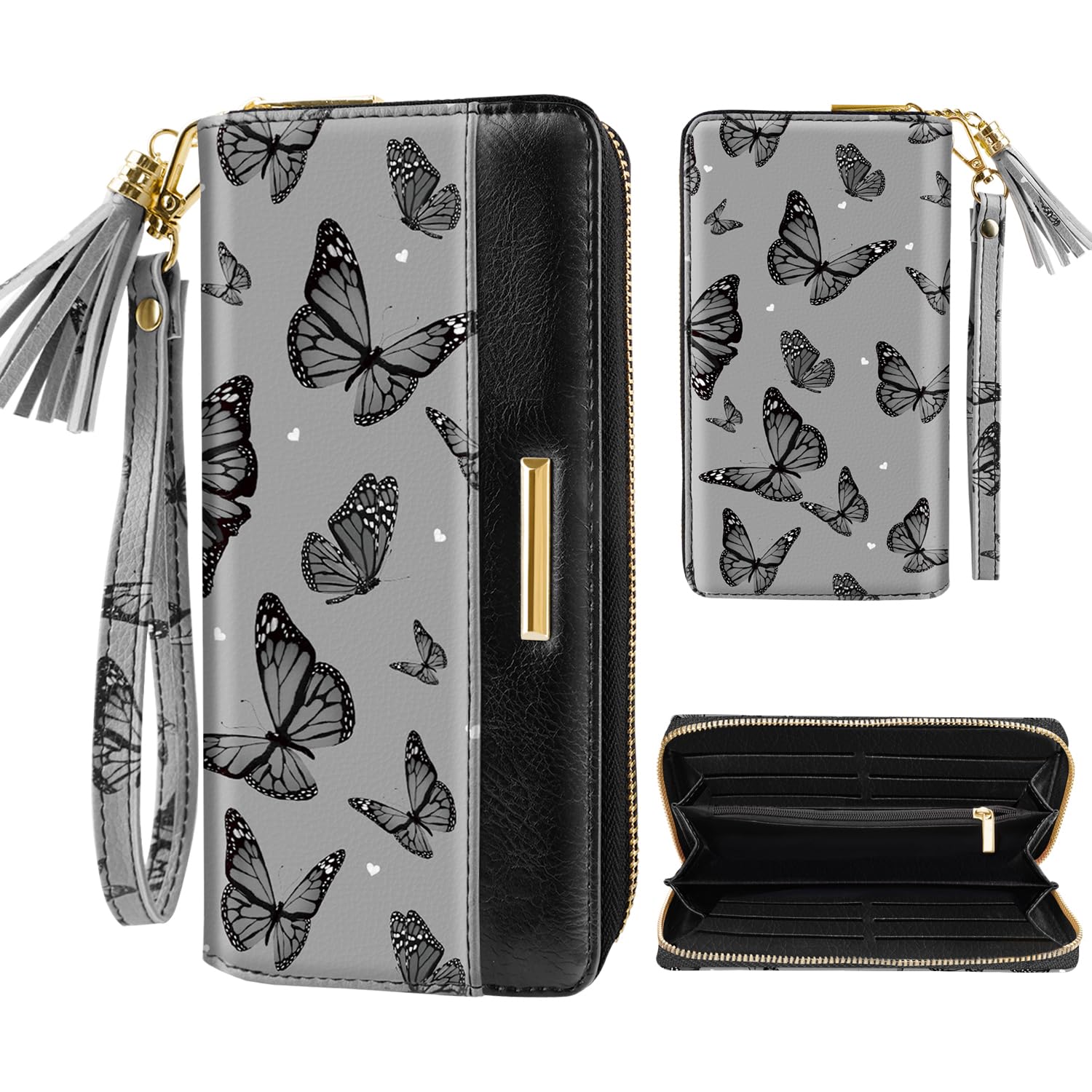 Coco Rossi Black Butterfly Wallet for Women RFID Blocking PU Leather