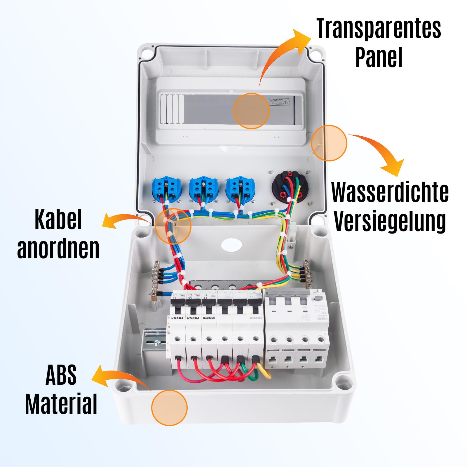 Baustromverteiler mit FI/LS RCBO Typ A 40A 30mA, Wandverteiler mit 16A CEE Steckdose,IP44 Starkstrom Verteiler für Baustelle und Werkstatt(3×16A 1P LS + 1×16A 3P LS+ 40A RCBO)
