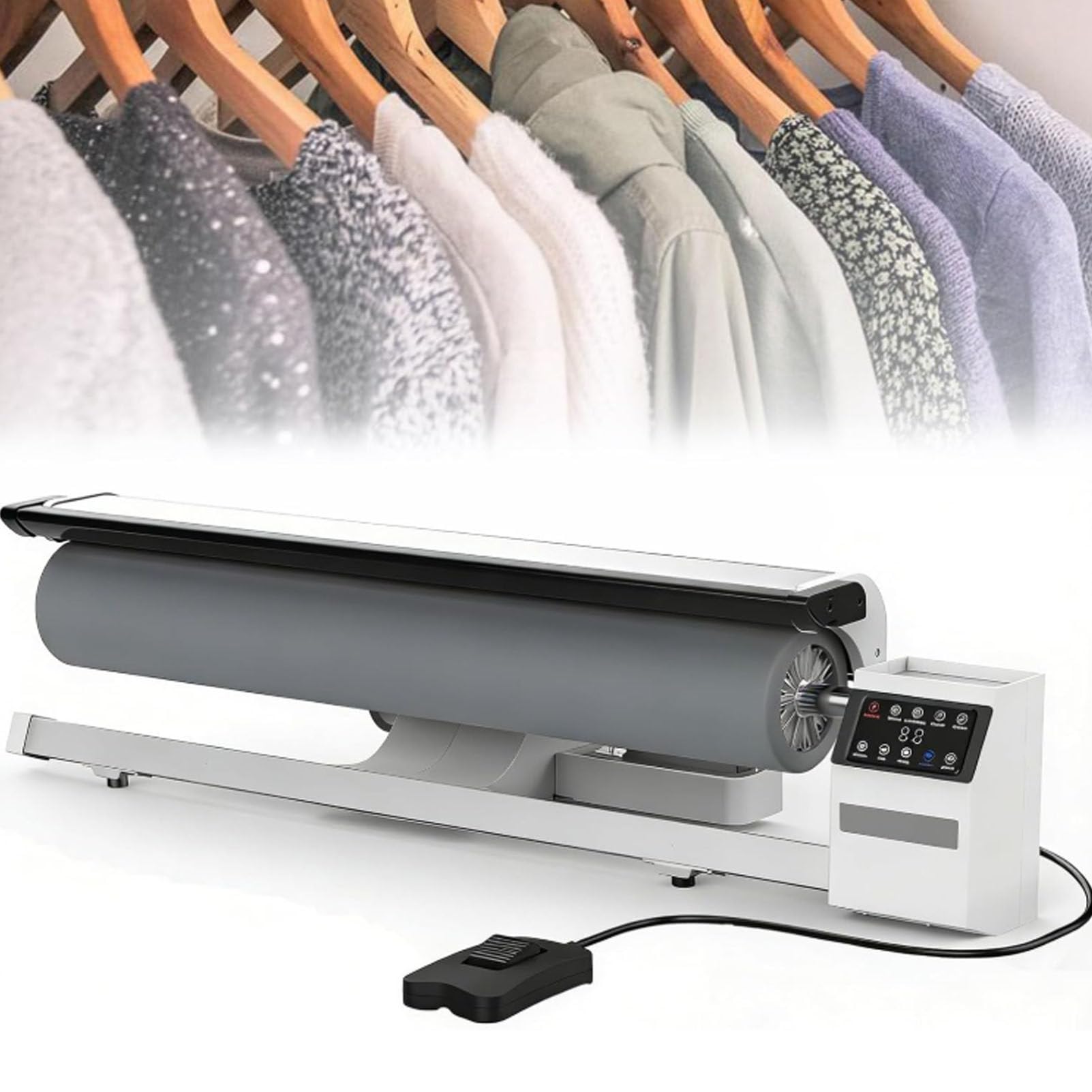 Oiyekntd Rotary Steam Press Machine, Home and Commercial Use Steam Roller Ironer, Continuous Steam Output, Foot Pedal Control, High-Pressure Heated Plate, Designed for Flat Fabrics