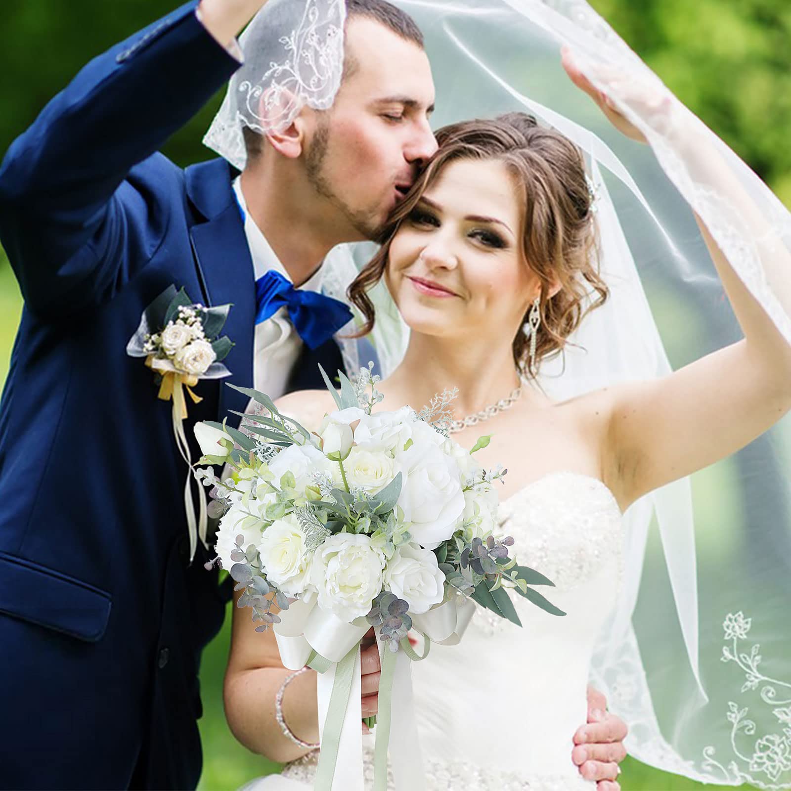 Hochzeit Bouquet Vintage Style Weiß Rose Braut Braut künstliche Bouquet Brautjungfer Hochzeit Dekoration Sträuße