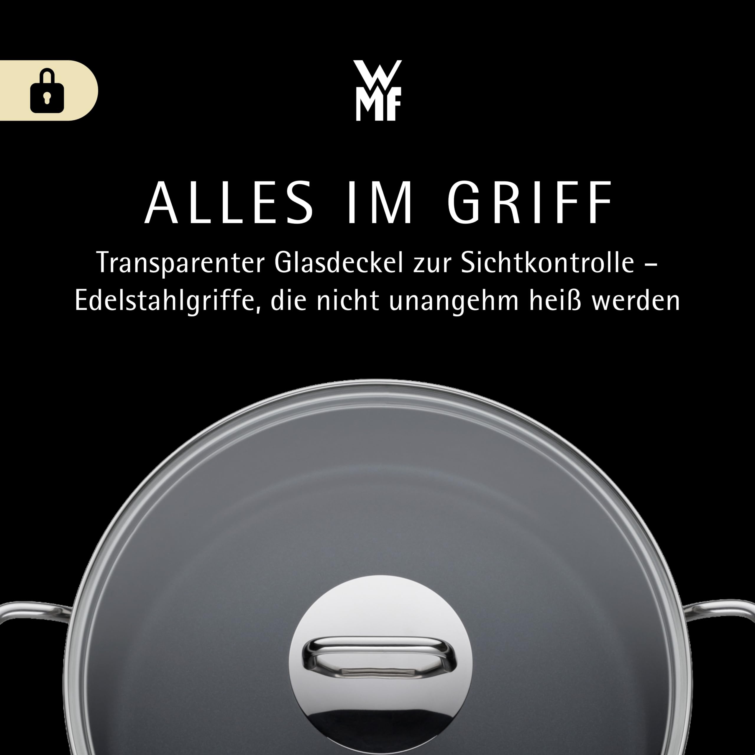 WMF Schmorpfanne 28 cm mit hohem Rand und Deckel – Induktions-Bräter 5,0l aus Cromargan Edelstahl, antihaftbeschichtet und backofengeeignet, robuste Pfanne für Schmoren, Braten und vielseitiges Kochen
