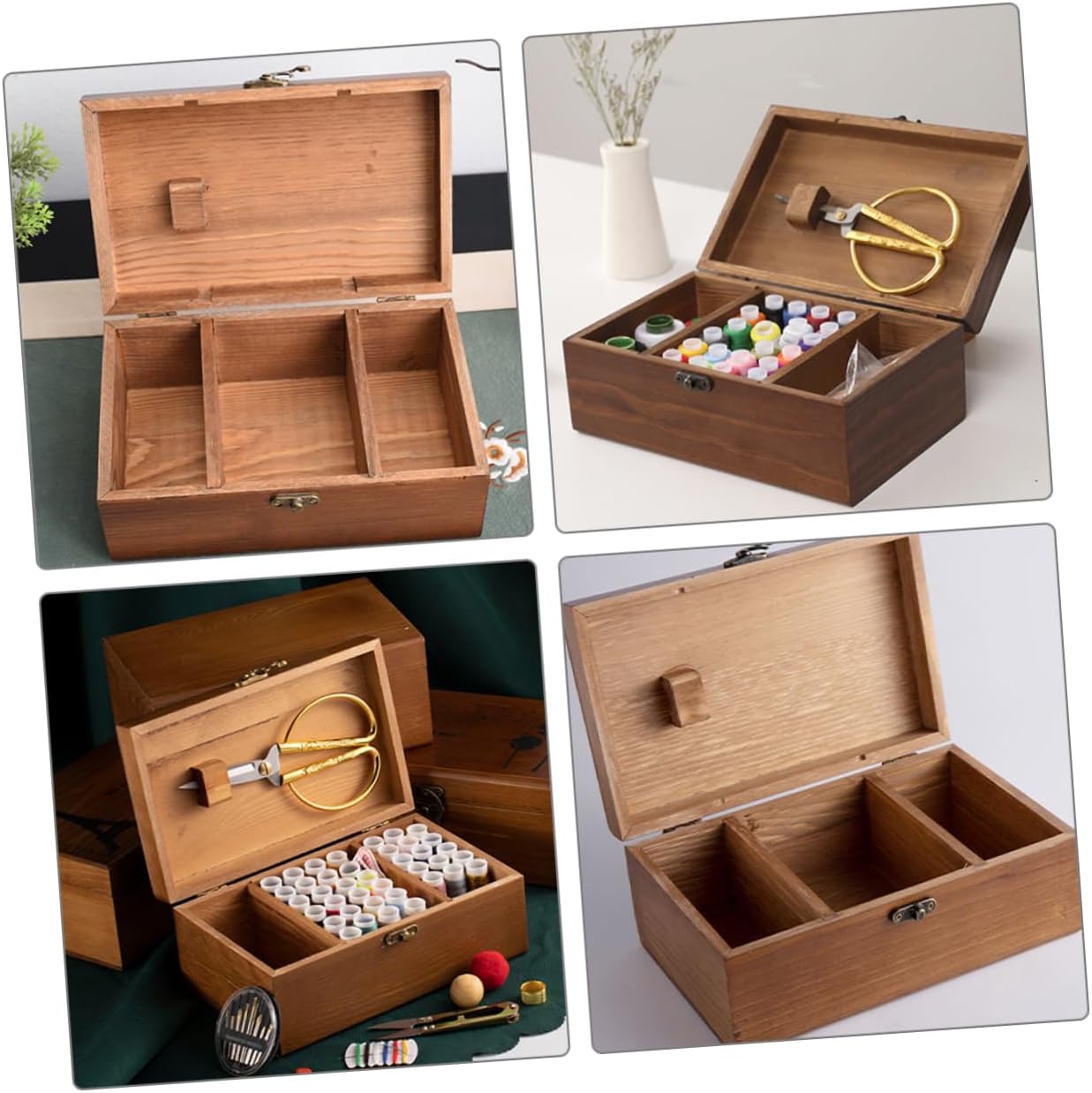 STOBOK Solid Wood Sewing Kit Box Compact Needle Pin Organizer Sewing Tool Storage Case Portable Easy to Carry