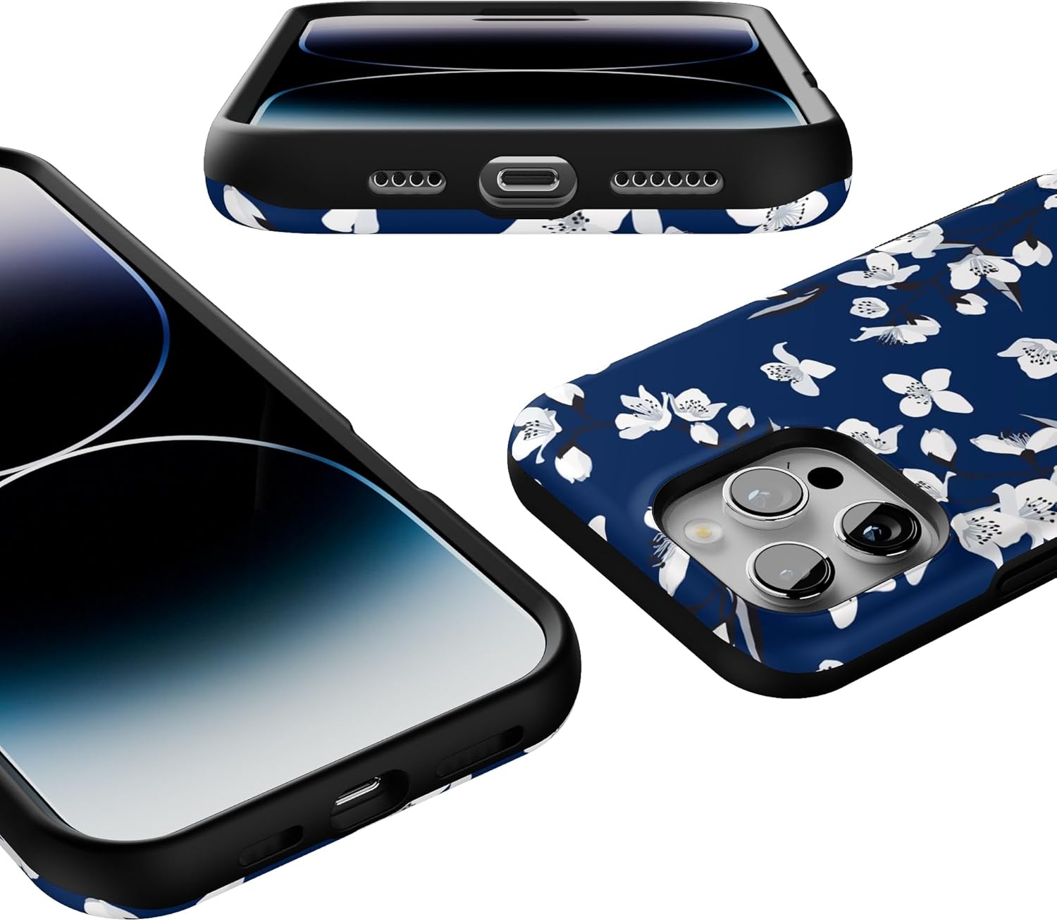 Casely iPhone 16 Pro Max Case | Floral Forest | Navy Cherry Blossom Floral | Bold Protective Design | Compatible with MagSafe
