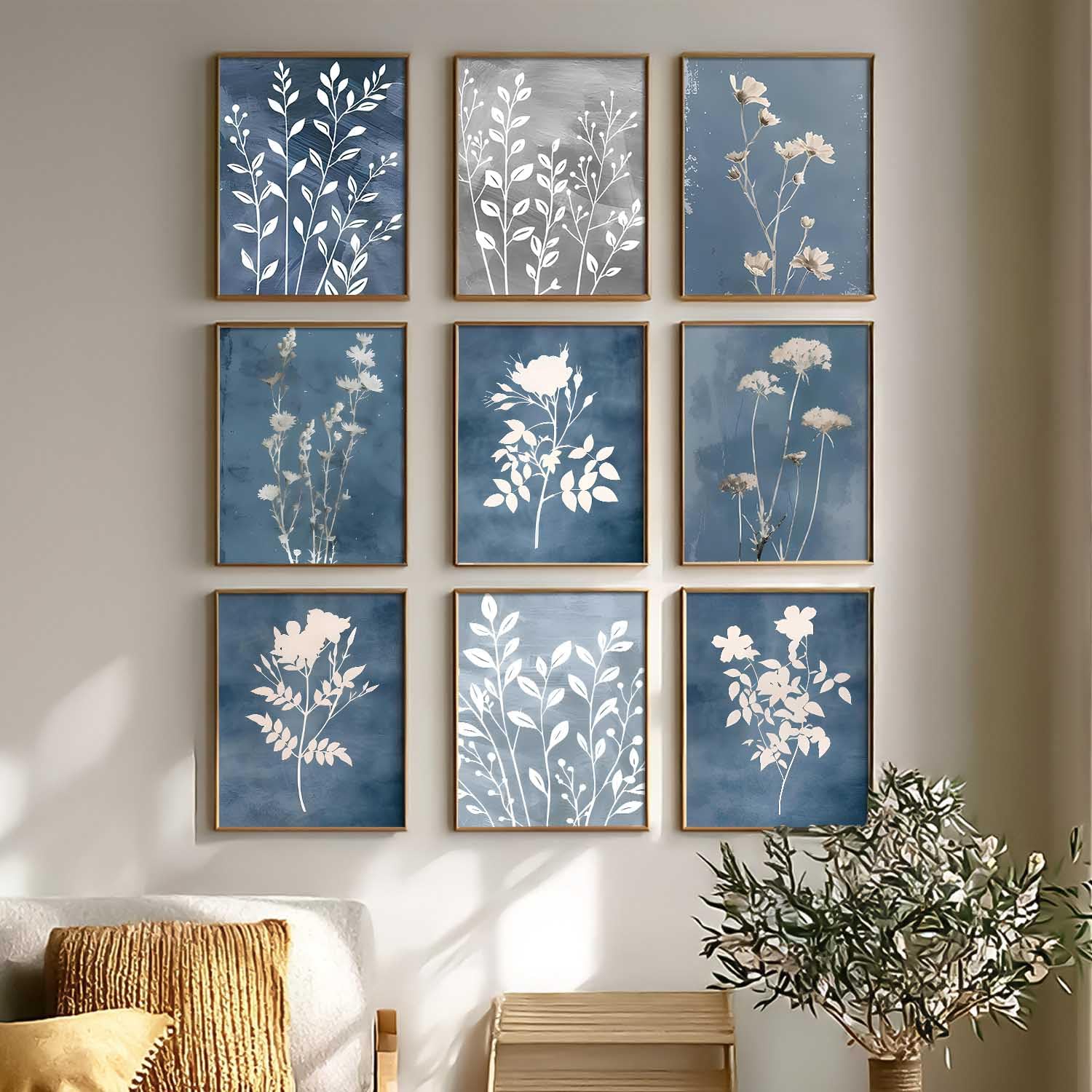Boho Floral Wall Art - Aesthetic Paintings with Frame -6 Boho Floral Wall Art - Aesthetic Paintings with Frame -6