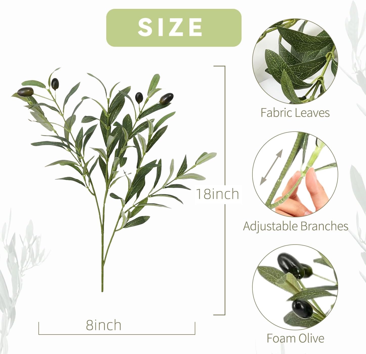 4 ft Artificia??l Olive Branches for Vases - Realistic Faux Olive Tree Stems with Lifelike Leaves & Fruits, DIY Centerpiece Decor for Home Wedding Office Cafe, Includes Easy-Bend Wire