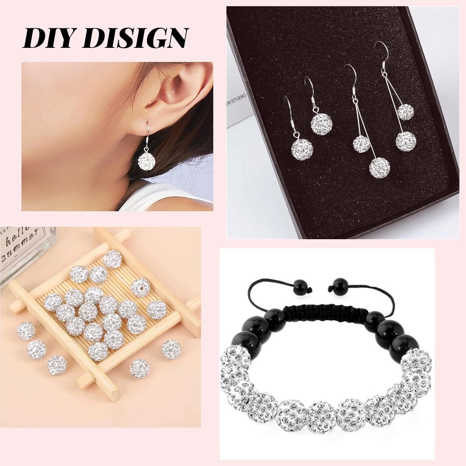 10mm Grade A Rhinestone Beads for Baseball Necklace-Round Disco Ball Bead Rhinestone Clay Beads for Earring Jewelry Making,Necklace Bracelet,DIY Craft Supplies(100 pcs White) - Image 3