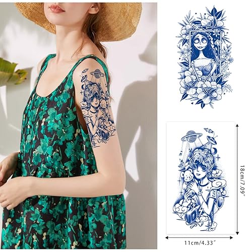 Miniatura 3 de 12 hojas de tatuajes temporales semipermanentes, 6 hojas de 2 semanas de duración, tatuajes impermeables de muñeca y 6 hojas pequeñas 100% de tinta