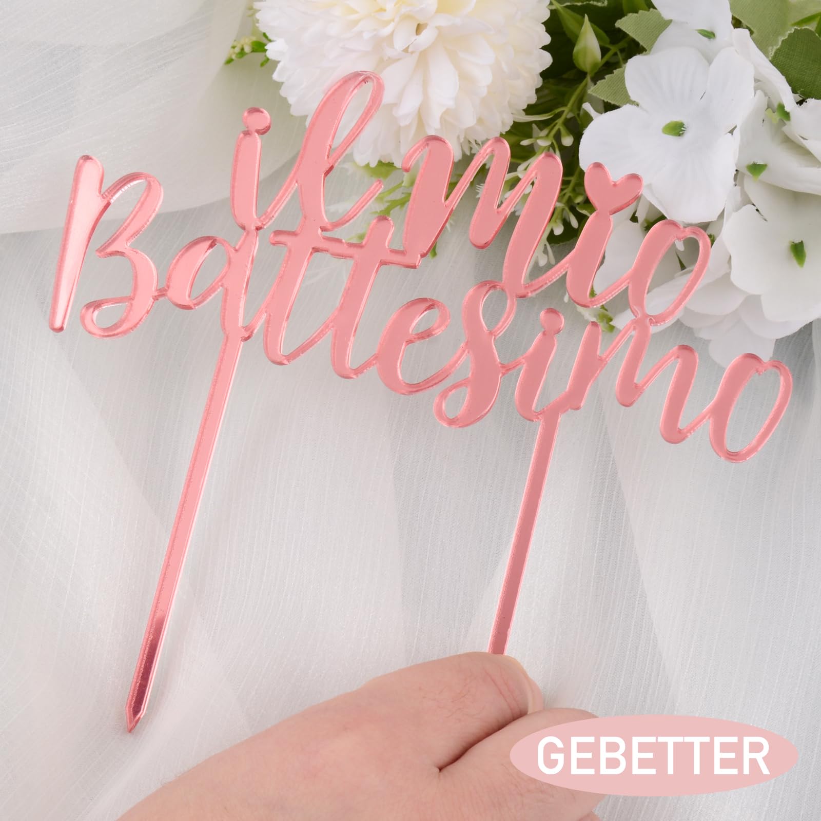Cake Topper Battesimo Bimba - Scritta 'Il Mio Battesimo' In Plexiglass Rosa, 16x15 Cm - Foto 4