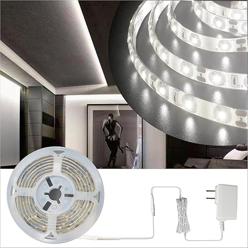 YONIKU Tira de luces LED blancas brillantes de 4.92 pies, 6500 K, tira de luces LED cortas de color blanco brillante, tira de luces LED para