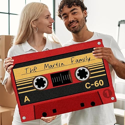 Miniatura 4 de ENCYCOM Tapete de puerta de casete personalizado con nombre de la familia, tapete familiar personalizado para entrada en interiores y exteriores,
