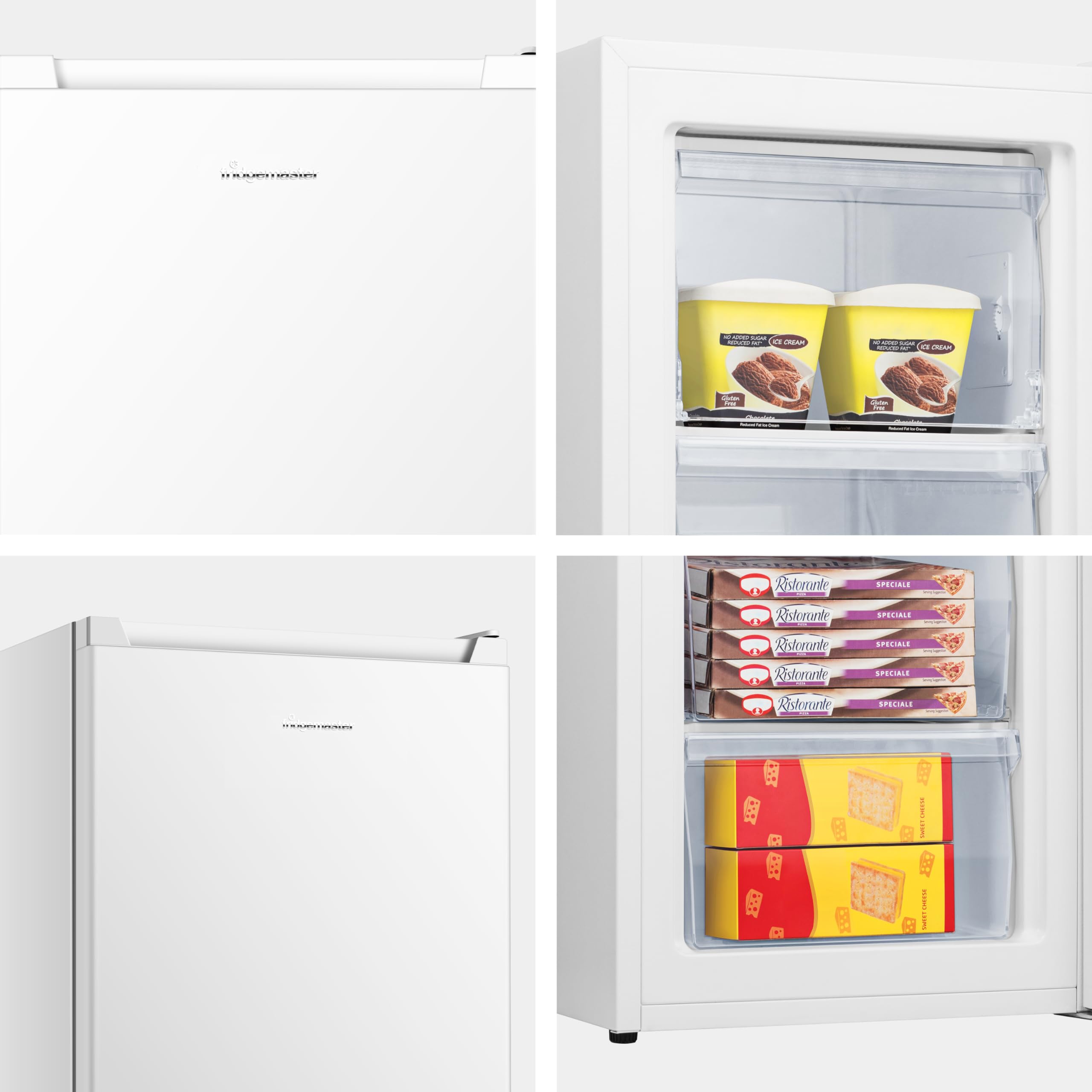 Fridgemaster MUZ4860E Freestanding Undercounter Freezer, 61Litres, 4 Star Freezer Rating, 48cm width, E Rated in White — view 4