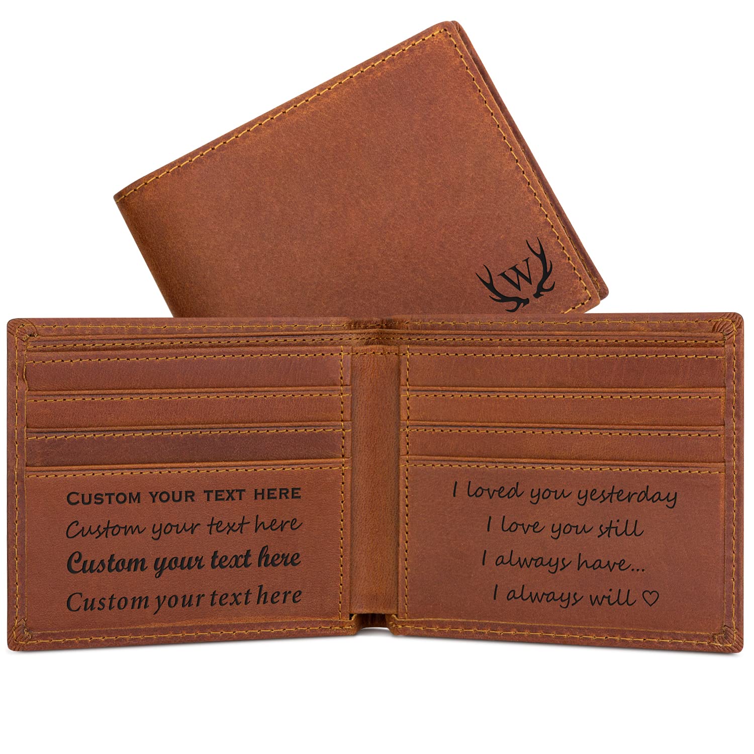 kullder Personalized Wallet for Men Custom Gift Mens Engraved Leather Wallet Gifts for Husband, Dad, Son Birthday, Christmas, Anniversary, Fathers Day