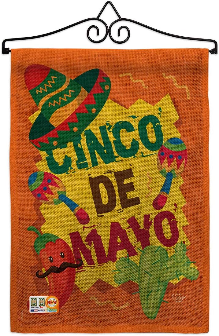 Cinco de Mayo Burlap Garden Flag Set Wall Hanger Summertime Party Cactus Pinata Sombrero Mexican Fiesta Outdoor Small Decorative Gift Yard House Banner Double-Sided Made In USA 13 X 18.5