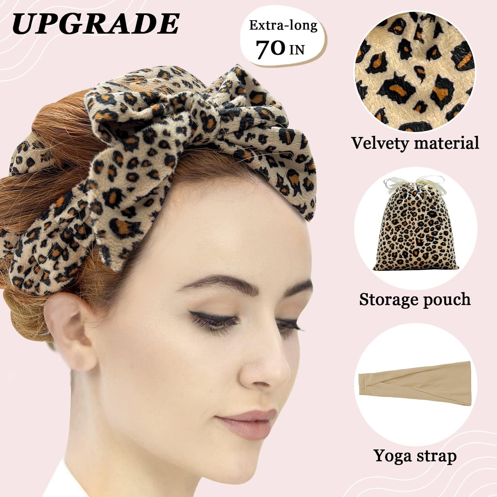 Heatless Curling Rod Stirnband, Leopardenmuster, 9-teiliges Set | Lockenwickler ohne Hitze, weicher Samt, Haar-Accessoires für Frauen und Mädchen