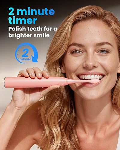 Miniatura 3 de Onlyone Sonic Pro Cepillo de dientes eléctrico, rosa, tecnología ultrasónica con pantalla LED, 5 modos de limpieza, recargable, incluye base de