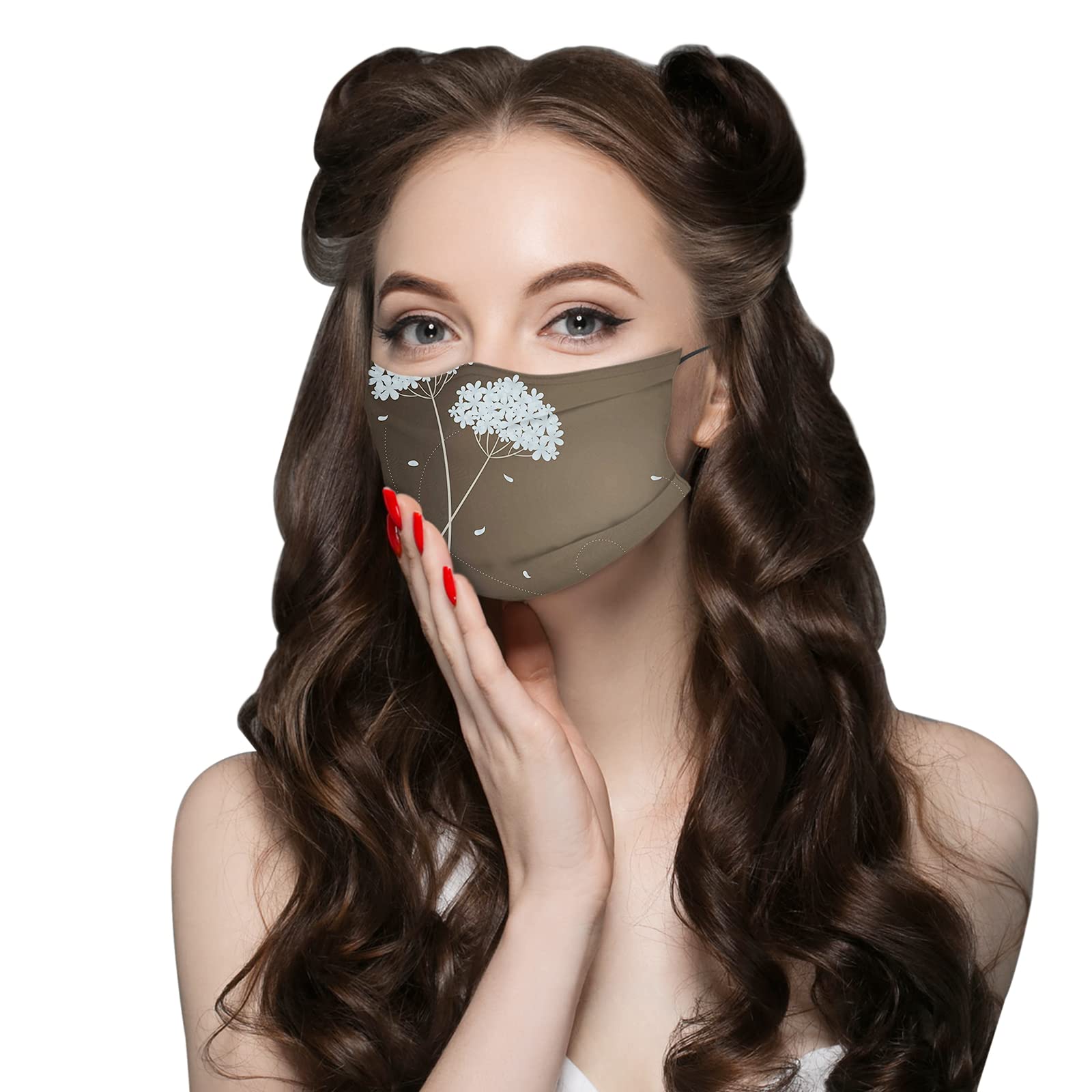 Reusable Face Masks by FULIYA,Flora Composition with Wildflowers on Blue Toned Background Spring Theme,Bandana Balaclavas Adjustable Ear Loops for Men and Women with Filters,Blue