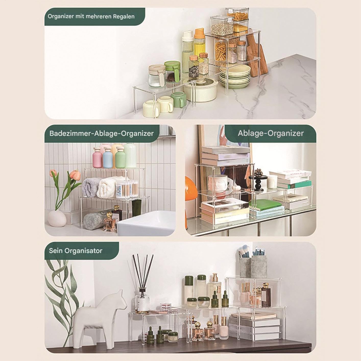 Acrylschrank Nizer Rack – stapelbare Küche & Badezimmer Display Aufbewahrung für Make-up, Sammlerstücke und Backutensilien – vielseitige transparente Acrylregale