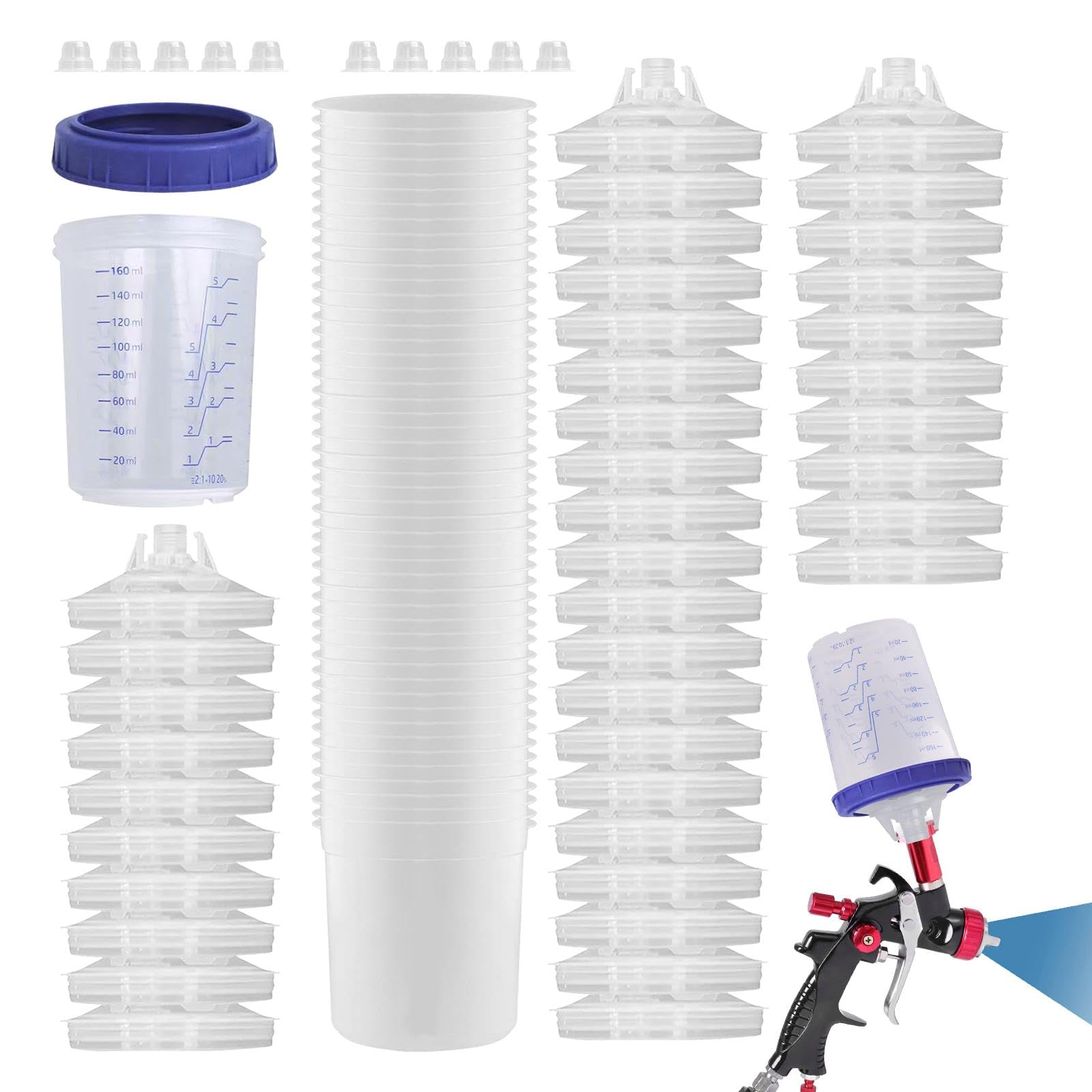Lot de 50 tasses à mesurer avec couvercles pour mélanger la peinture avec