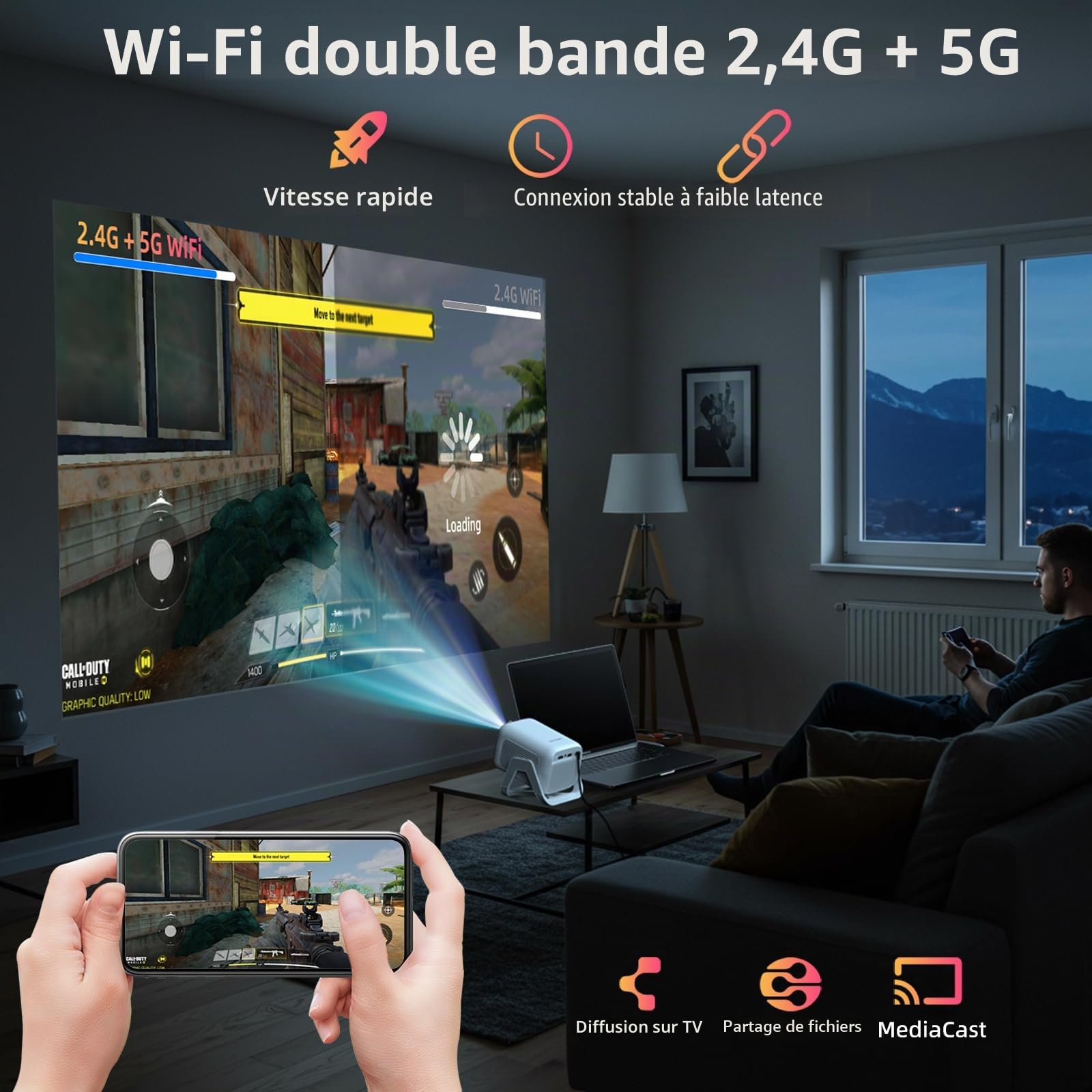 Bettdow pour Netflix Certifié Videoprojecteur 4K, 1080P Portable Mini Projecteur avec Android 13 & BT 5.2, Autofocus/Correction Trapézoïdale, Courte Focale Projecteur HDR 10+ pour Home Cinéma, Noir