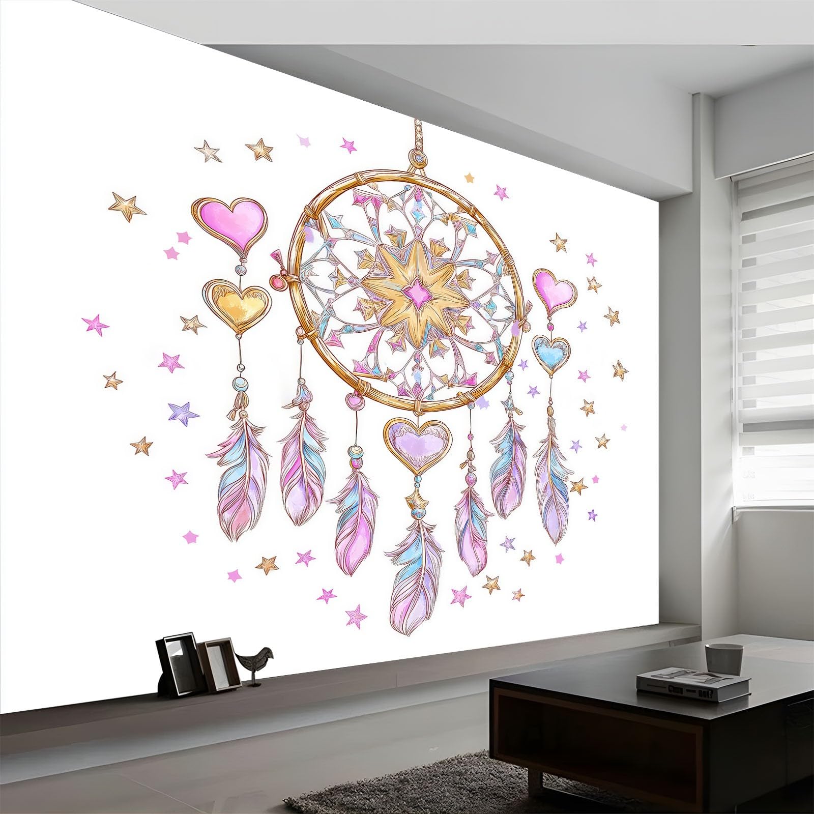 Moderne Fototapete Vliestapete Rosa250 x 175 cm - Boho Feder Traumfänger für Schlafzimmer Wohnzimmer Kinderzimmer - Hochwertige Wandtapete Vlies Wanddekoration Großformat Design