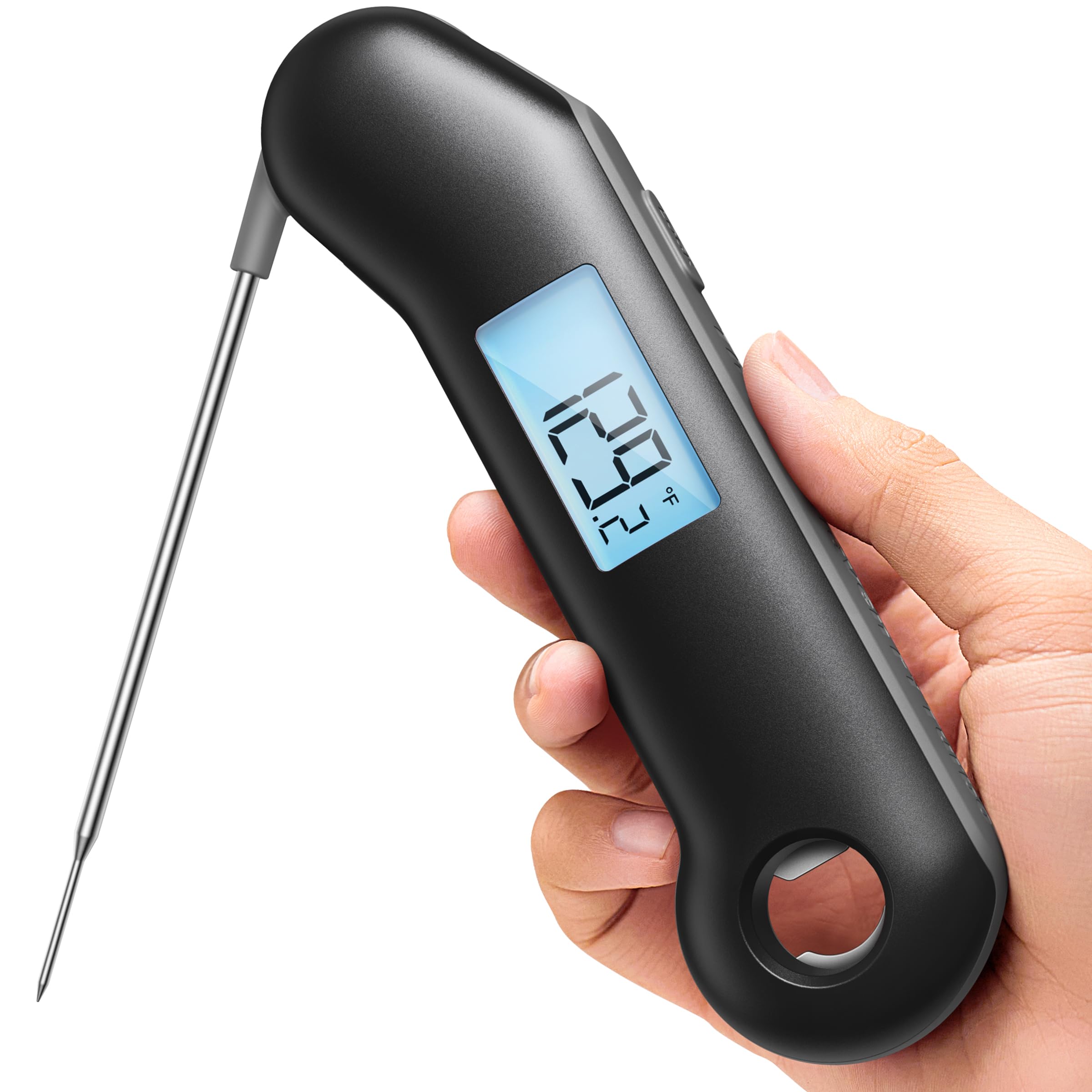 ProfessionaI Meat Thermometer Digital, 3X Faster 0.5 Sec Instant Read, NIST Certified Accuracy ±0.5°F, 100% Waterproof, Auto-Rotating Bright Display, for Candy/Grill/BBQ, Black & Gray