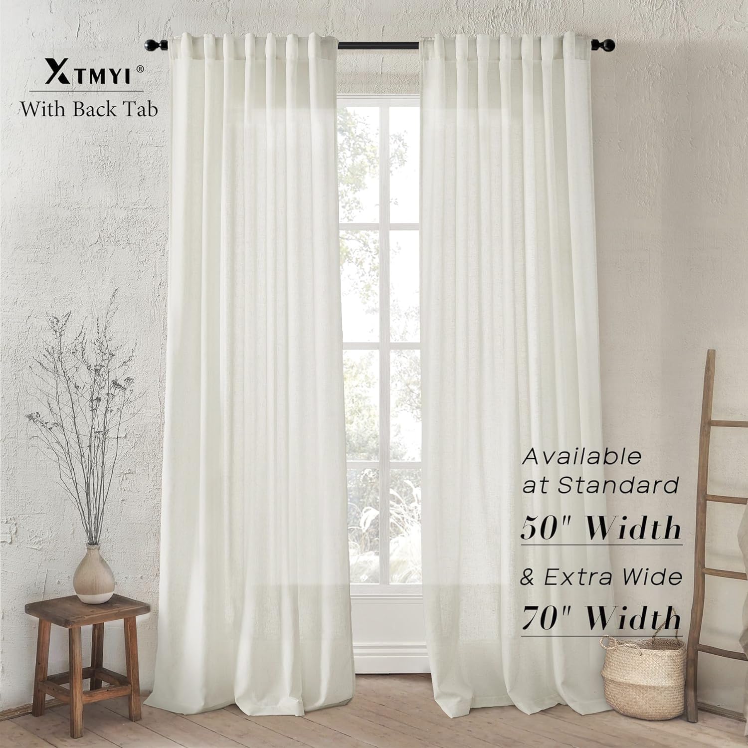XTMYI - Juego De 2 Paneles De Cortinas, Con Pestaña Trasera, Cortinas Traslúcidas De Lino Para Sala
