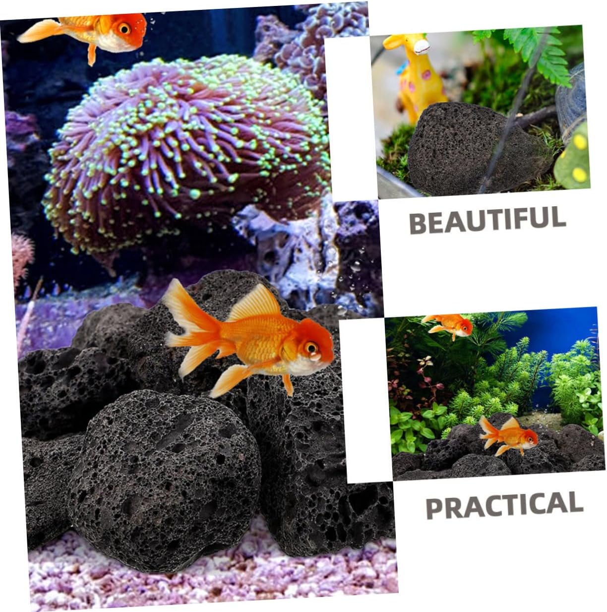 Alasum Natural Volcanic Stone Aquarium Rocks 1000g Bag Breathable Porous Volcanic Decorative Stones for Fish Tank Landscaping and Planter Decoration