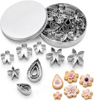 Spring-Themed 12 Pcs Mini Metal Cookie Cutters Set, Includes Leaf, Rose, Petal, Teardrop & Flower Shapes for Baking, Biscuit, Cake Decorating, Sugar Craft DIY, Ideal for Easter and Kids Activities.