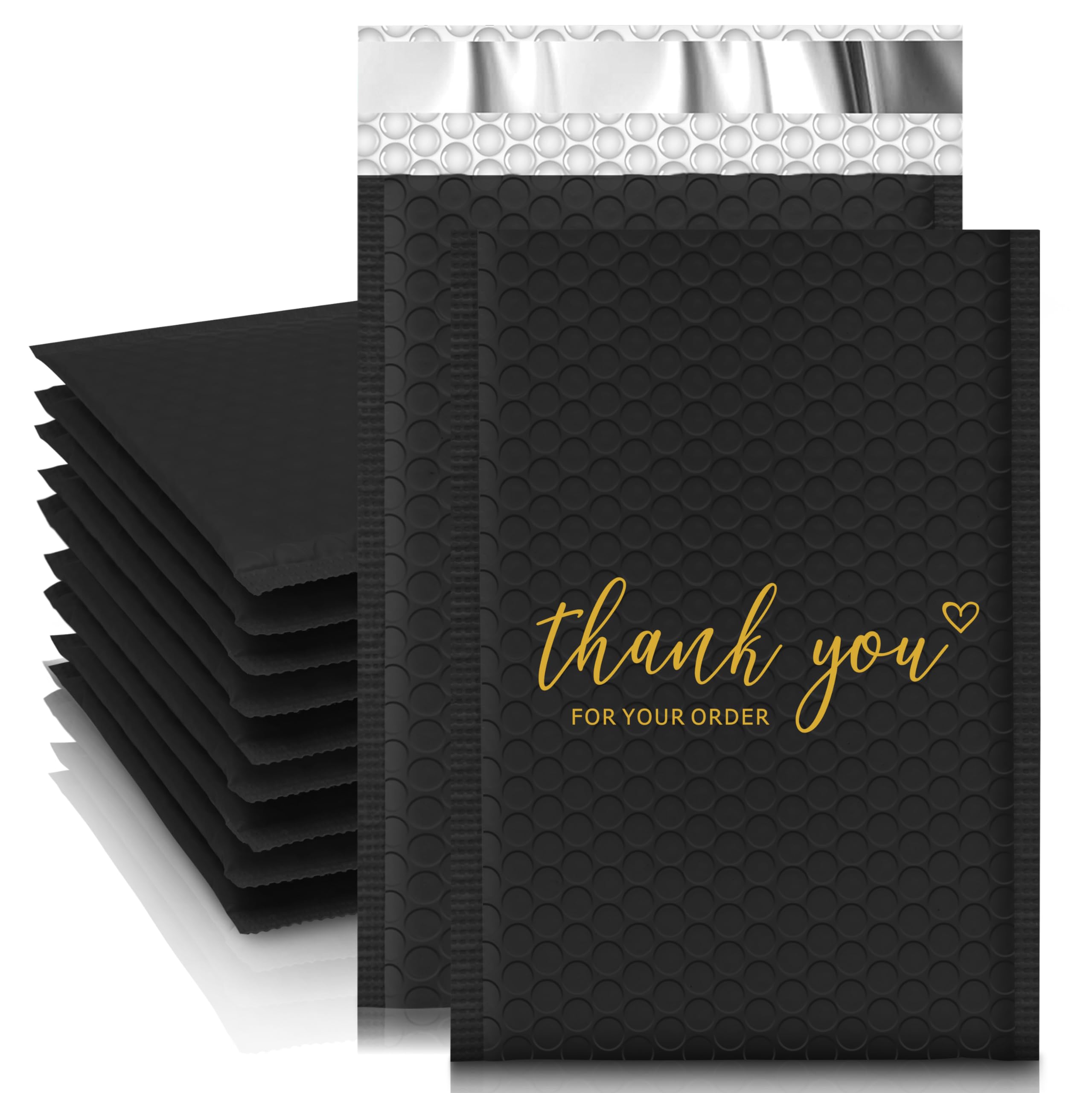 JinRuiKJ Thank You Bubble Mailers 4x8" 50 Pack, Padded Envelopes, Strong Adhesion Padded Mailers, Cushioning Padded Shipping Envelopes for Jewelry, Makeup - Black