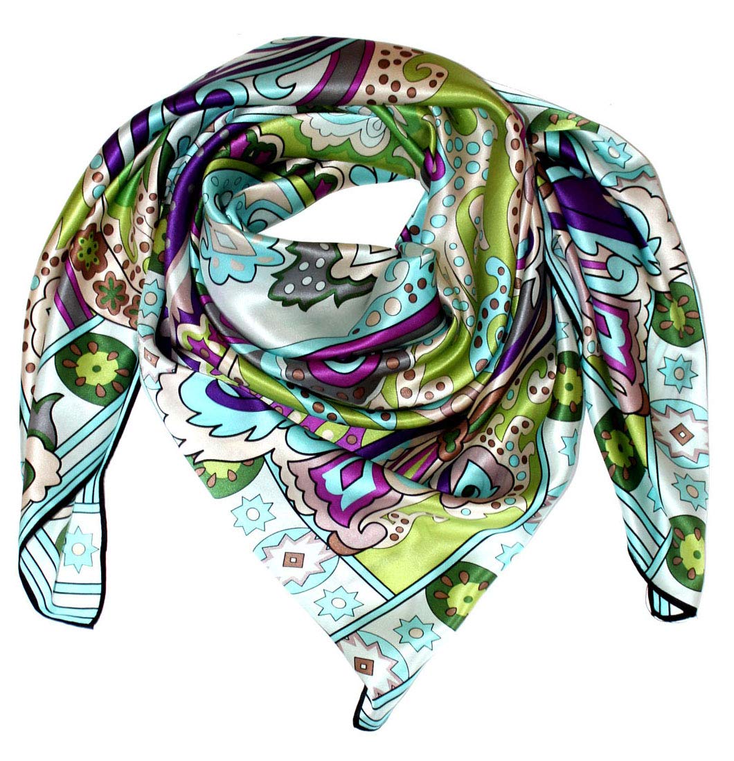 LORENZO CANA - Panno di seta da donna, 100% seta, XL, in raso di seta, 110 cm x 110 cm, con stampa multicolore Grün-türkis-violett 110 x 110 cm