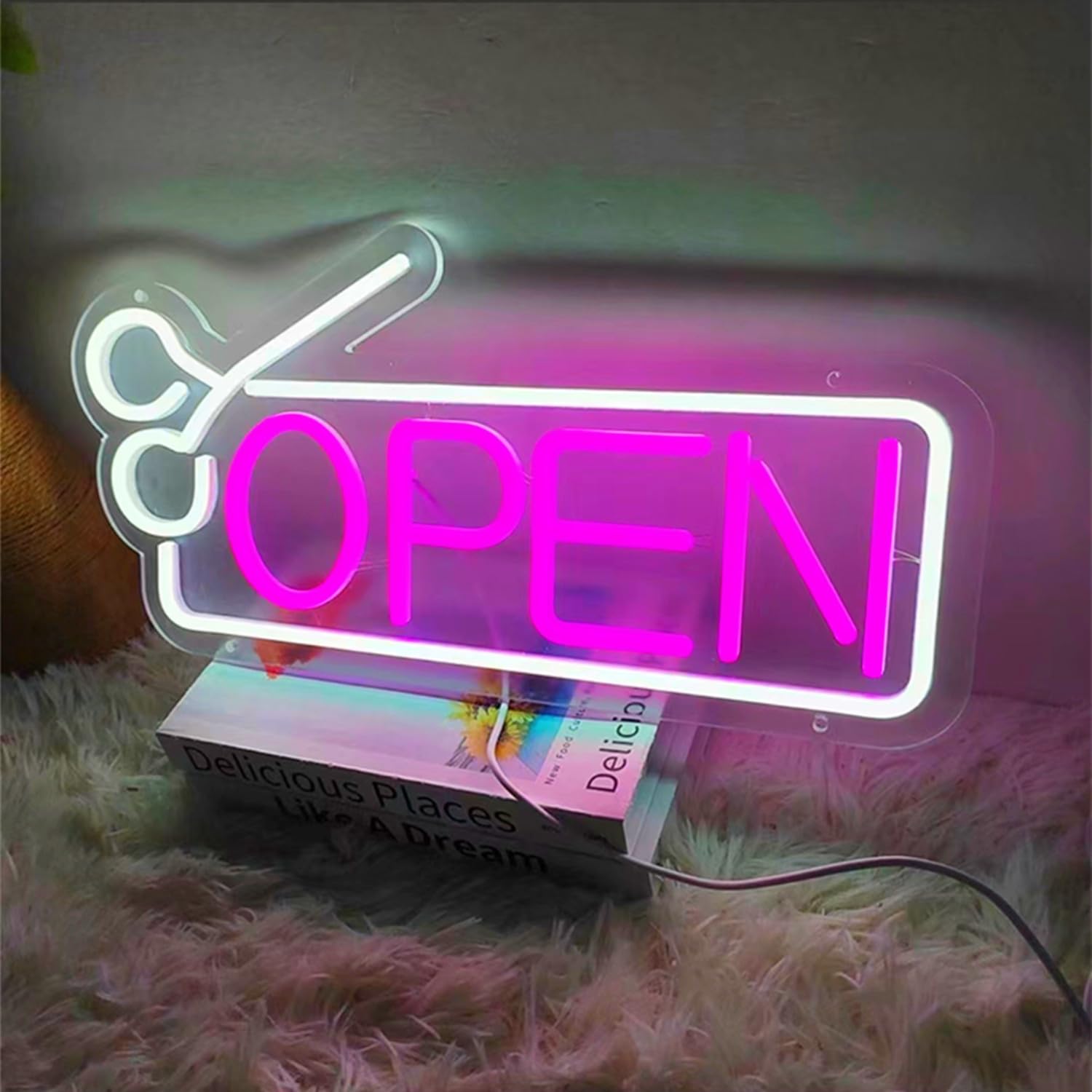 Neon LED Barber Sign for Barber Shop Wall and Window Decor Hair Salon Barber Studio Open Light Up Sign with Dimmable Switch and Hanging Chain Gifts for Hairdresser 41 * 20CM - Image 3