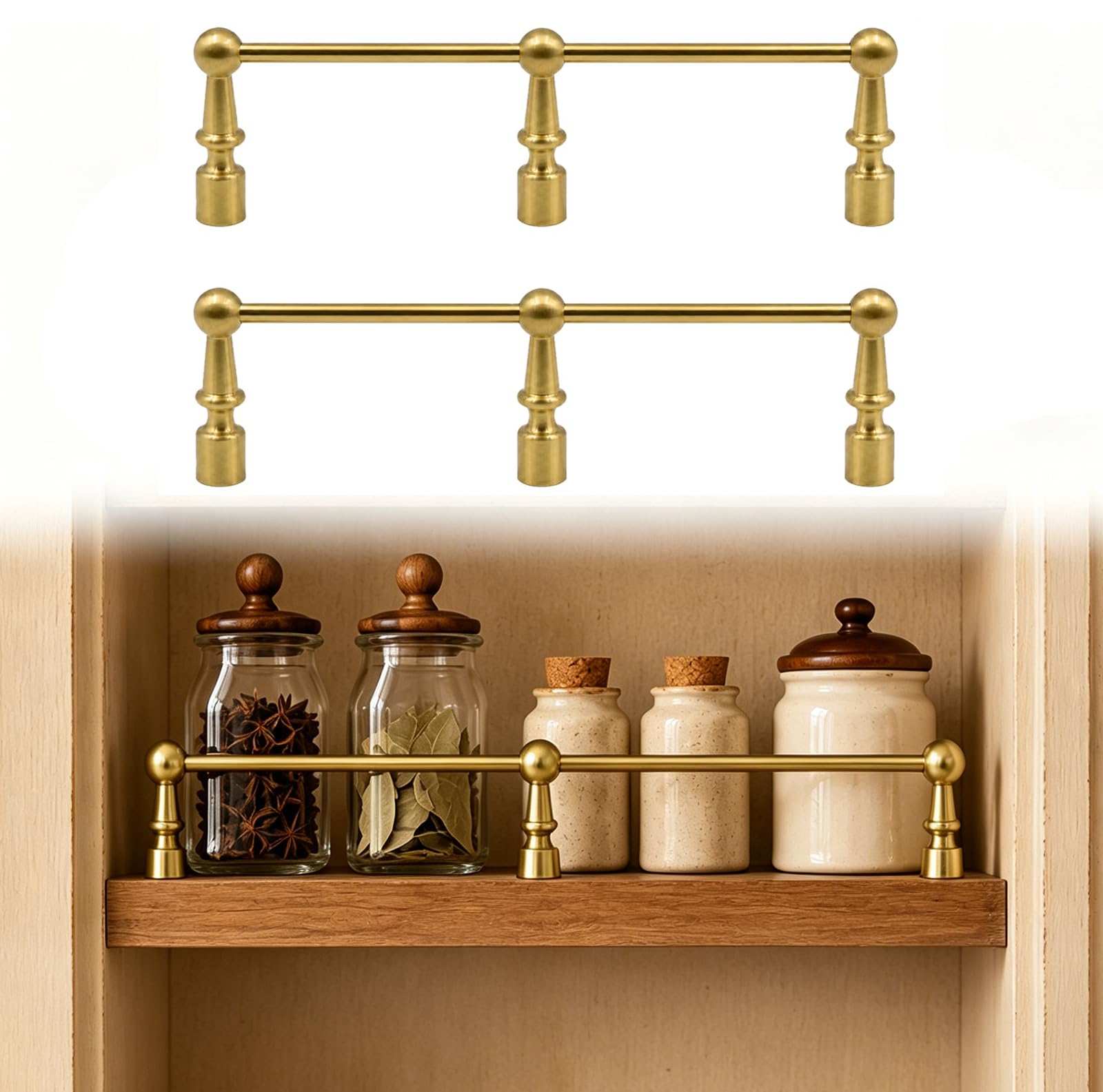GERAZAHO Shelf Guard Rail Decorative Gold, 2 Pack Decorative Gold Shelf Rail, Gallery Rail for Wood Shelves, Anti-Fall Tipping Rail, for Laundry Room/Bathroom/Kitchen/Pantry B 32in/81cm