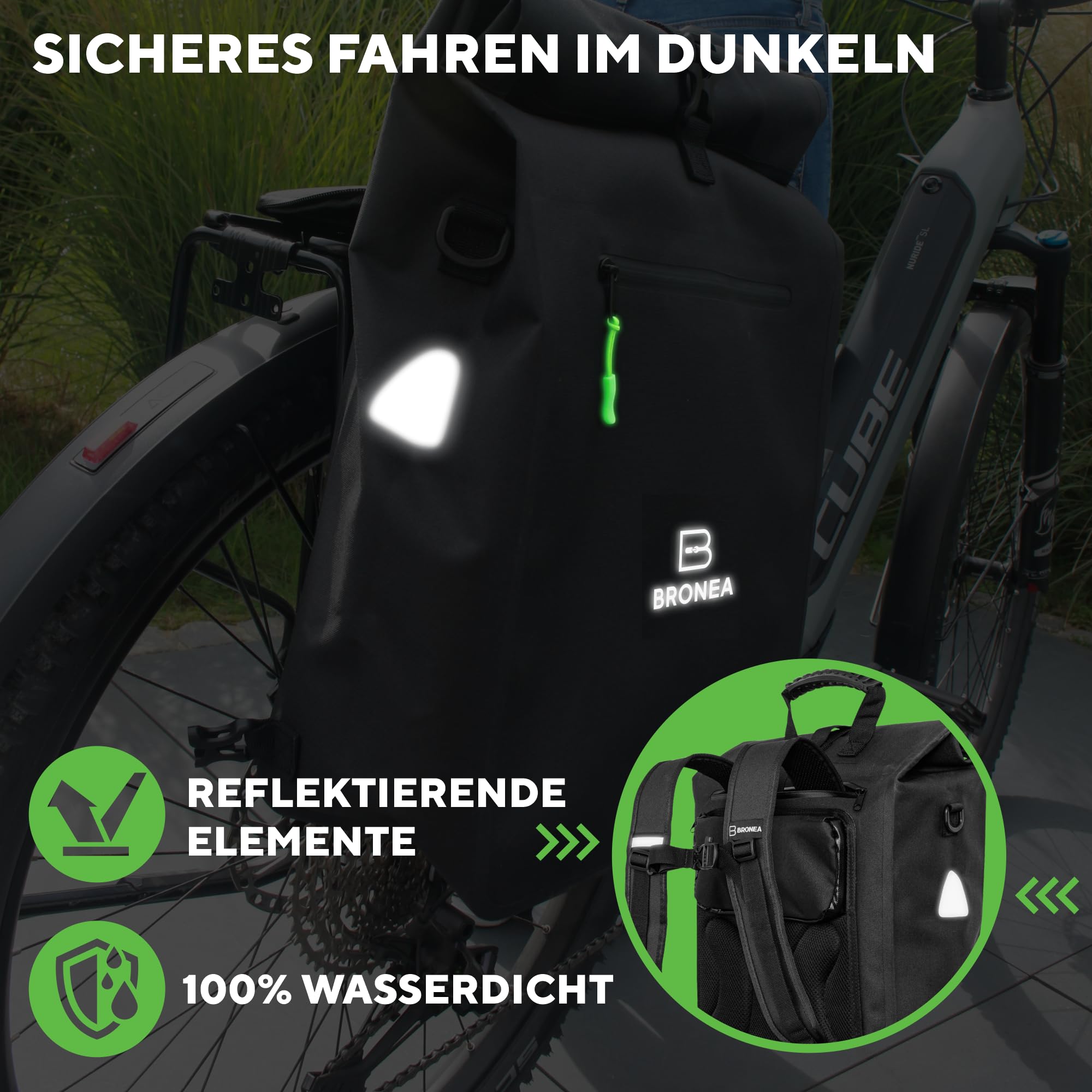 3 in 1 Fahrradtasche Wasserdicht - 28L - Kombi Rucksack & Umhängetasche - Gepäckträgertasche für Fahrrad - TPU600 Material - Integrierte Laptoptasche - Schnellmontage an Gepäckträger