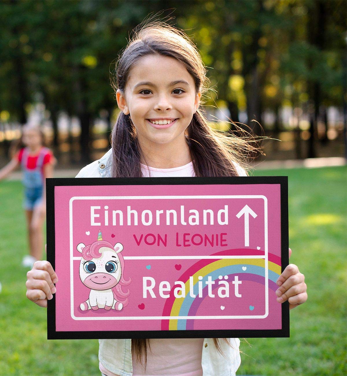 MoonWorks SpecialMe® Personalisierte Fußmatte Einhornland - Kinderzimmer Türvorleger