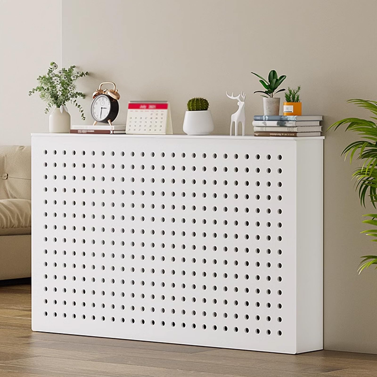 Nowoczesna biała osłona grzejnika - elegancka pionowa półka na grzejnik, duży rozmiar (70 x 80 x 15 cm / 27,6 x 31,5 x 5,9 cala) - stylowy design do wystroju domu, oszczędność miejsca rozwiązanie