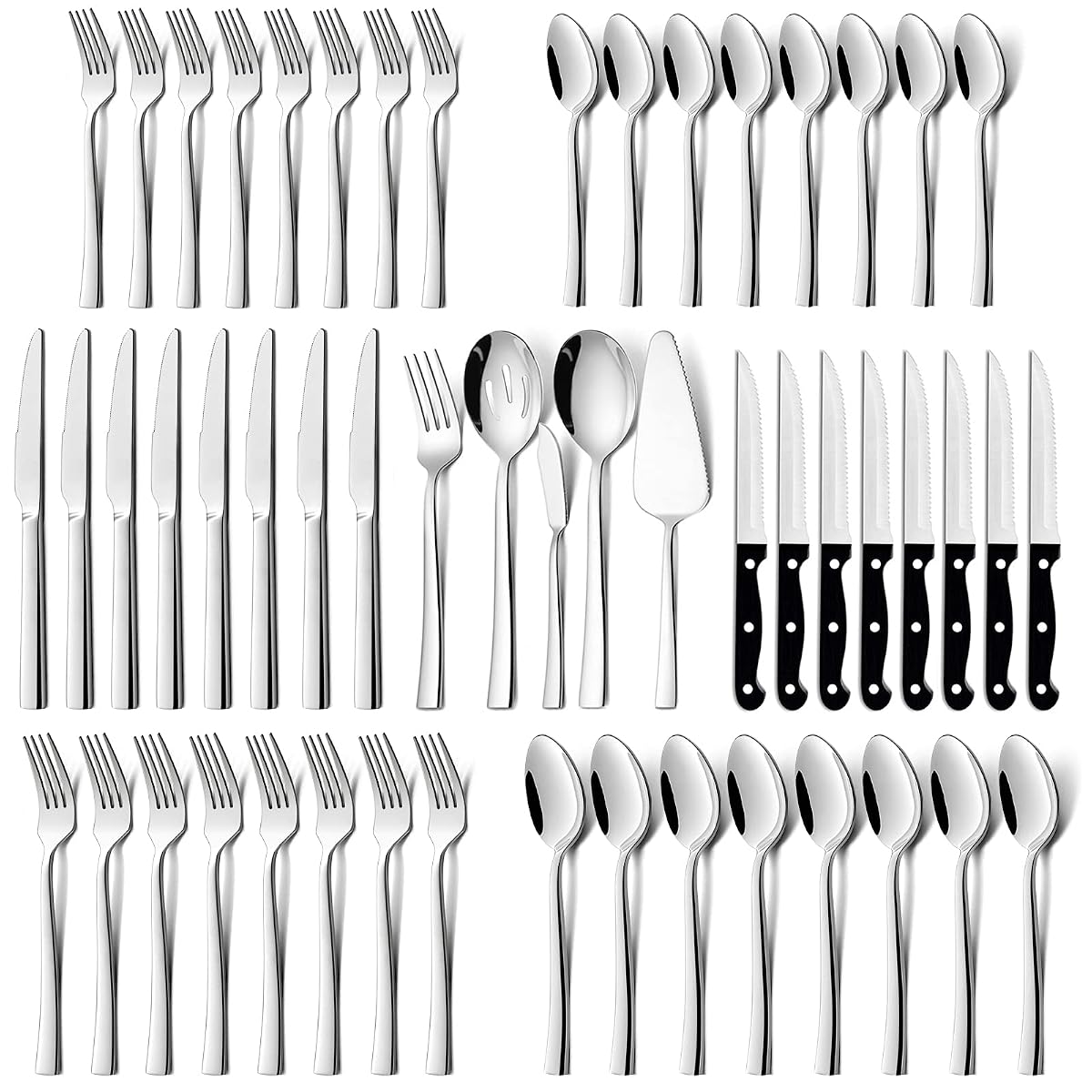53-Piece Silverware Set, HaWare Solid Stainless Steel Modern Elegant Flatware