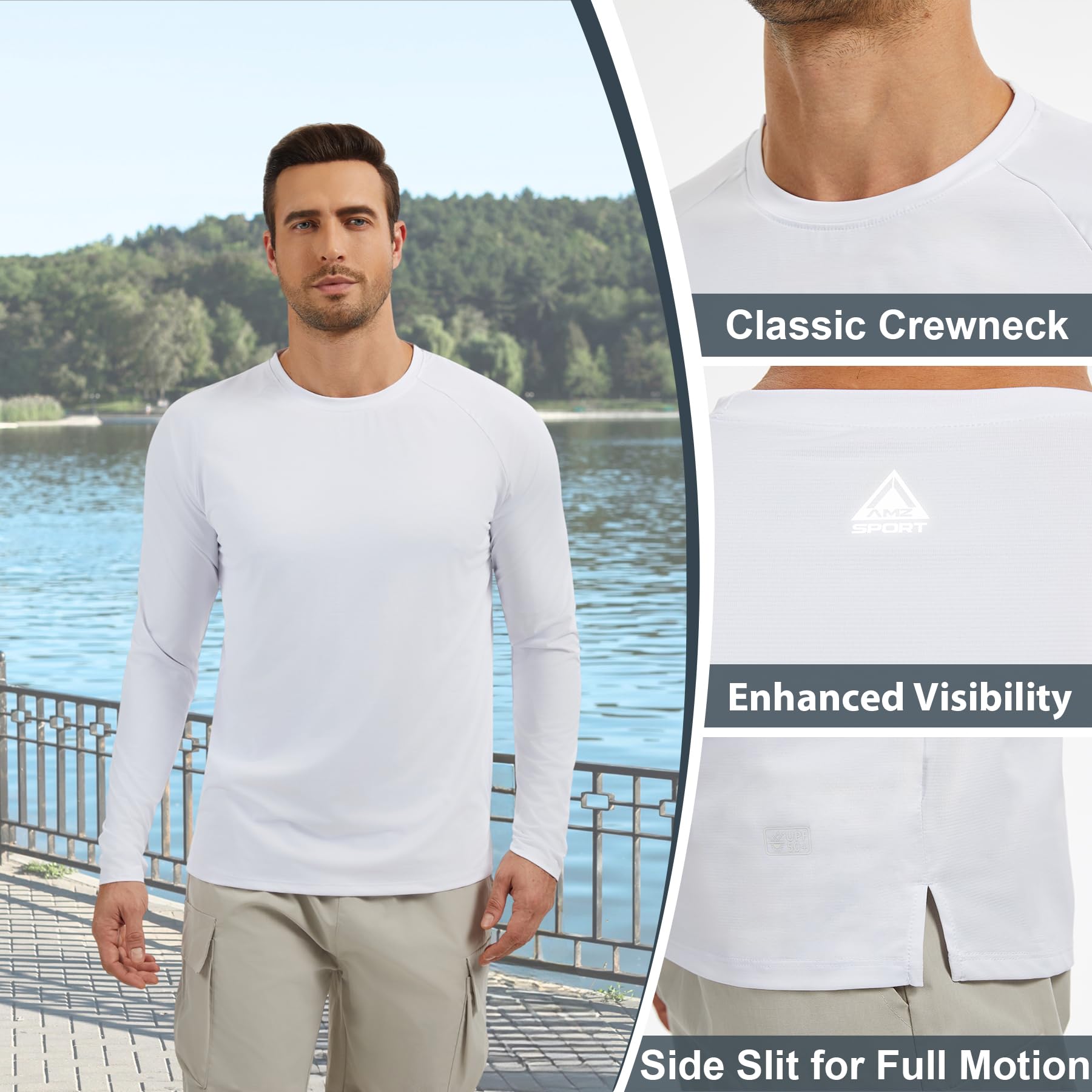 AMZSPORT 3er Pack Herren UV Schutz Langarmshirt UPF 50+ Sonnenschutz Atmungsaktiv & Schnelltrocknend Funktionsshirt Sportshirt für Männer Outdoor Running Langarm Shirt