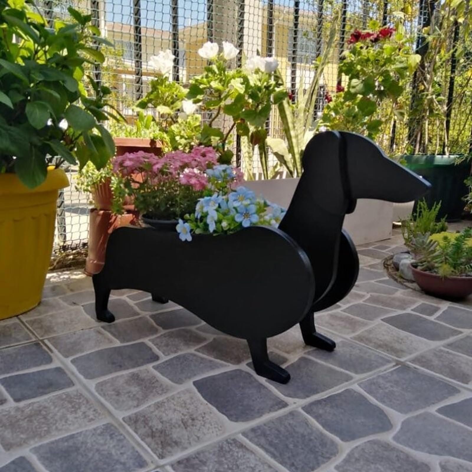 Maceta para decoración de jardín para mascotas, perro salchicha, bonita forma de animal, bonsái, maceta de almacenamiento de plantas, adecuada para chalet, plantas de interior y exterior