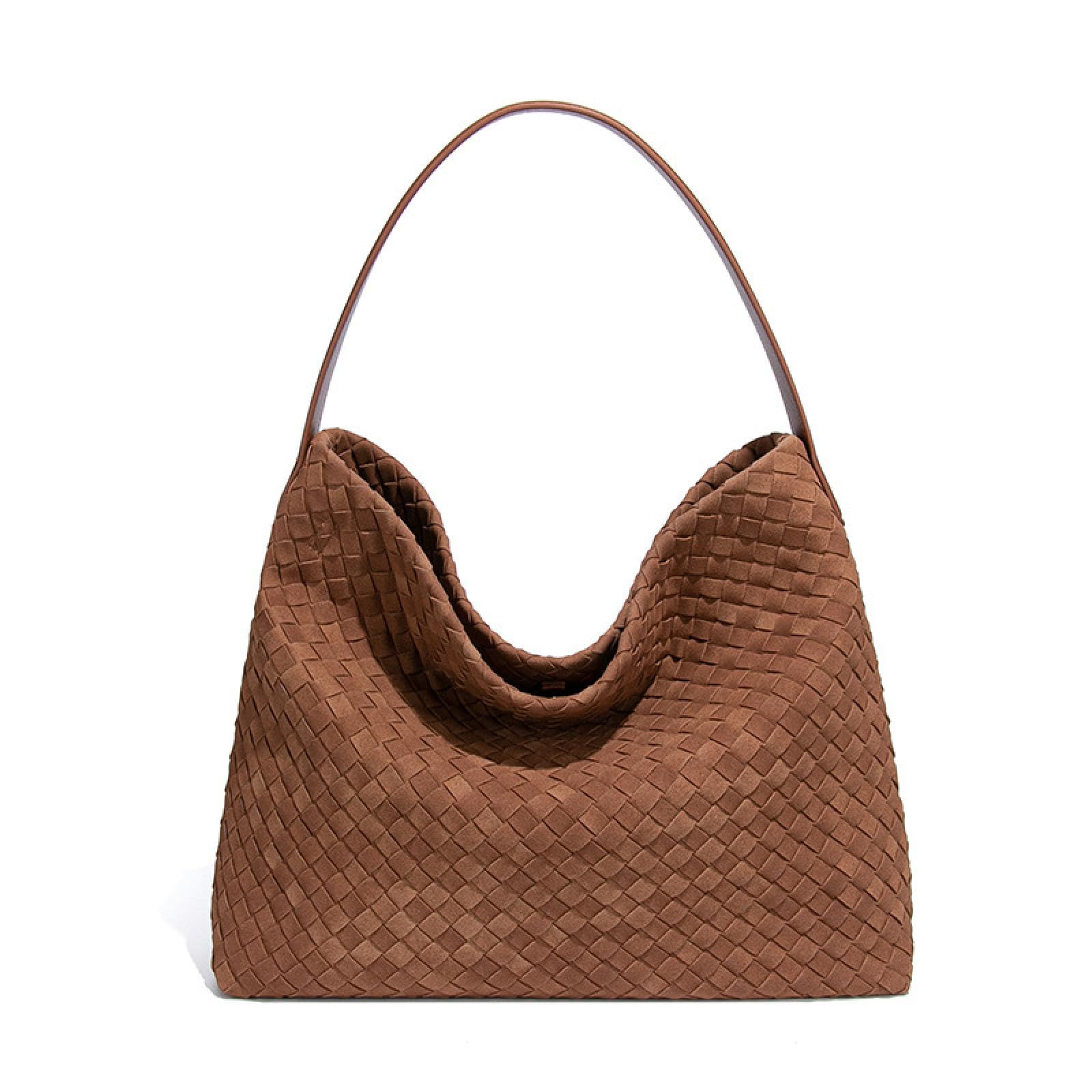 Women's Braided Leather Tote Bag Stylish Suede Hobo Shoulder Bag with Woven Details