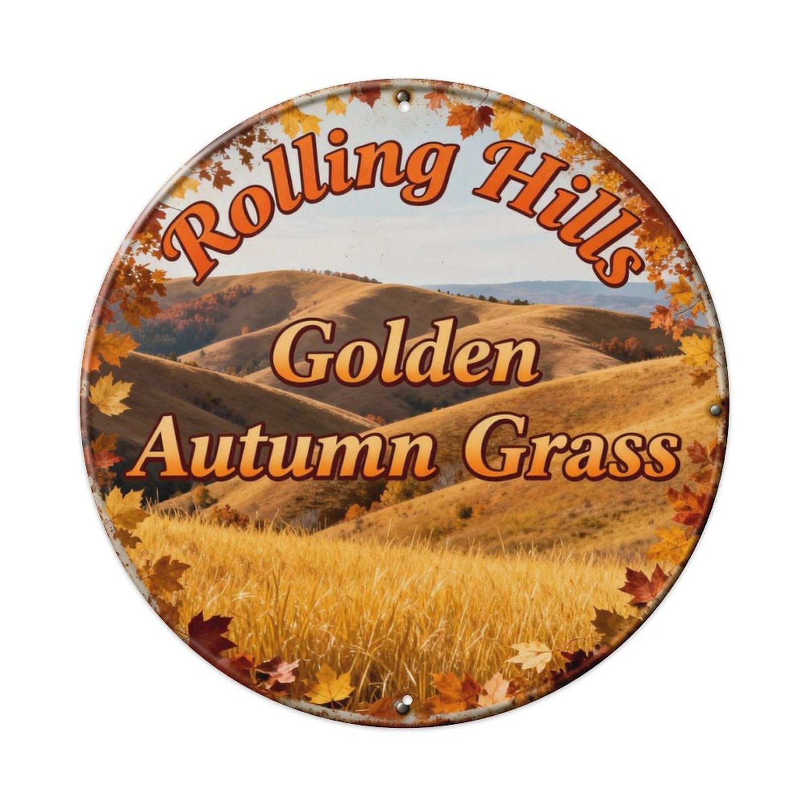 Rolling Hills Golden Autumn Grass Metal Tin Sign Plaque