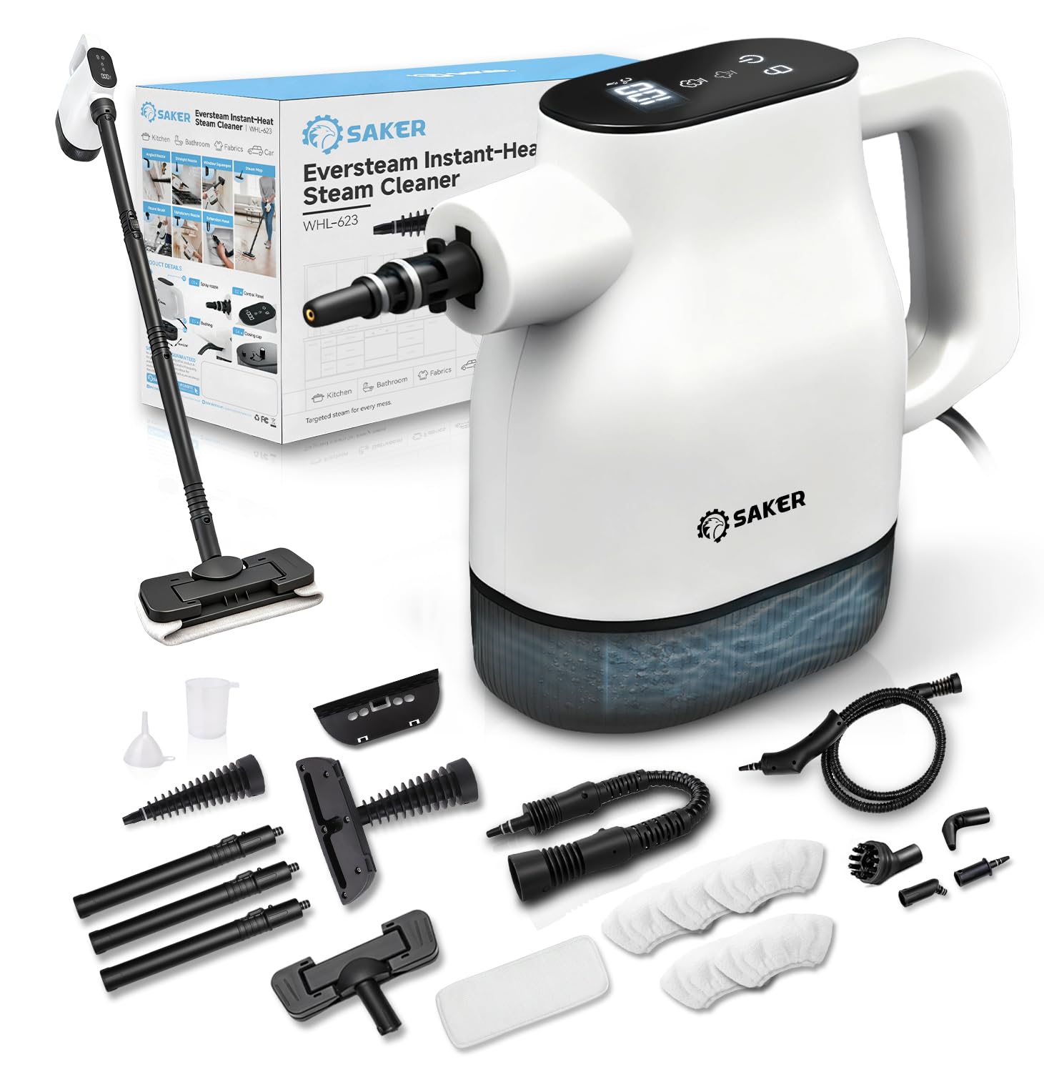 Photo 1 of Saker EverSteam Instant-Heat Steam Cleaner for Home,15s Heat-up Handheld Steam Cleaner with Mop Attachment&Fiber Cloths,Portable Continuous Refill Steamer for Cleaning of Floor, Car and Kitchen